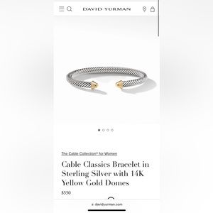 David Yurman cable classics cuff bracelet with 14K gold